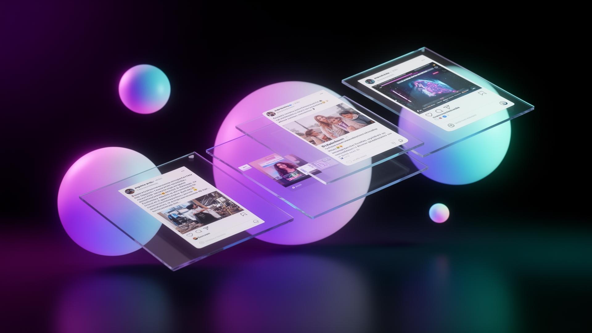 Floating AI-generated social posts